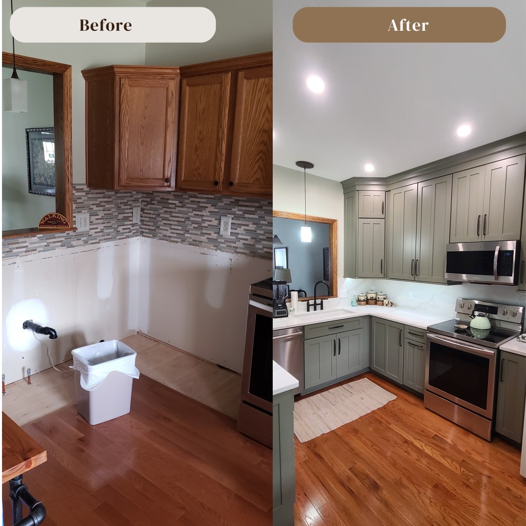 Kitchen Renovation Before and After | New Cabinetry, Lighting & Quartz Countertops